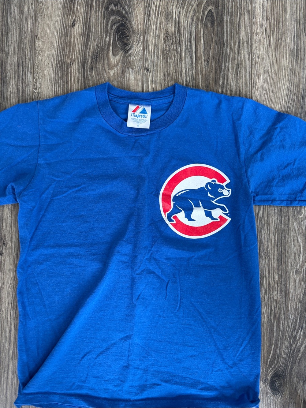 MLB Majestic Royal Blue Chicago Cubs Short Sleeve Tee with Red Logo